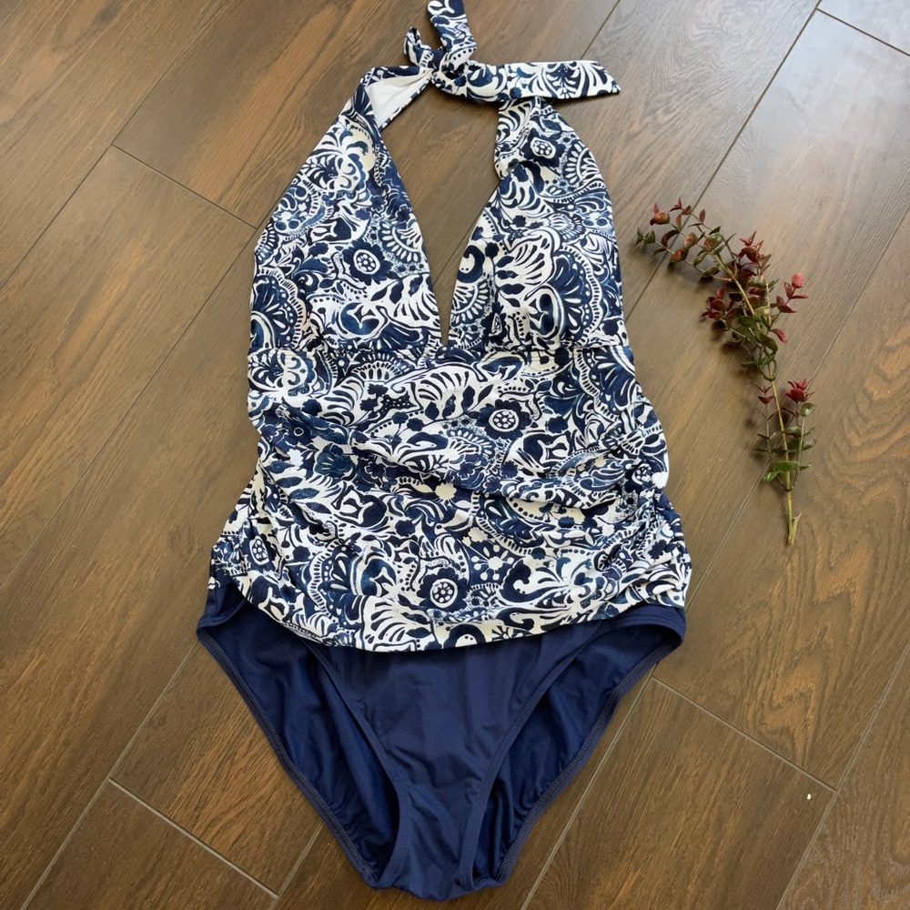 Lauren Ralph Lauren women’s one piece blue and white paisley bathing suit